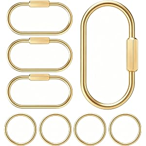 IDFXP 4 Pcs Gold Carabiner Keychain – Solid Brass Screw Lock Carabiner with key ring, Bag Charm Clip for Purse