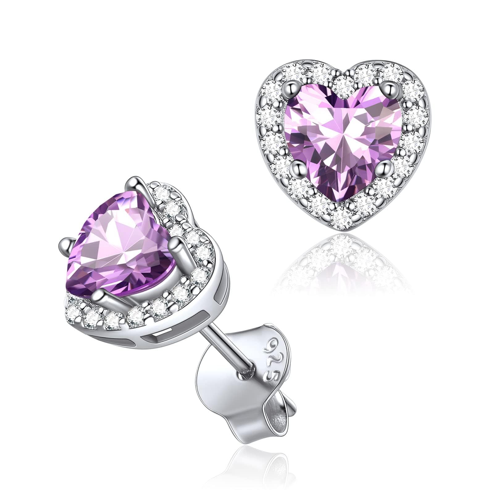 ChicSilver Stud Earrings for Women Sterling Silver June Birthstone 925 Silver Heart Earring with Cubic Zirconia