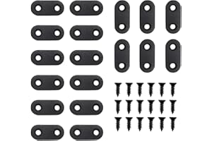 QHAJRYYC 20 Pack Black Straight Brace, Flat Straight Bracket with Screws, 1.42 x 0.63 Inch Repair Bracket, for Tables, Cabinets, Bookshelves