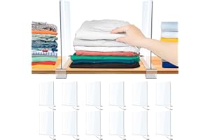 CLBUTGE 12 Pack Acrylic Shelf Dividers, Clear Shelf Divider for Closet Organization, Closet Shelf Separators for Clothes/Purses, Wood Shelves Organizers in Bedroom, Kitchen, Office, Cabinets, Bathroom Storage