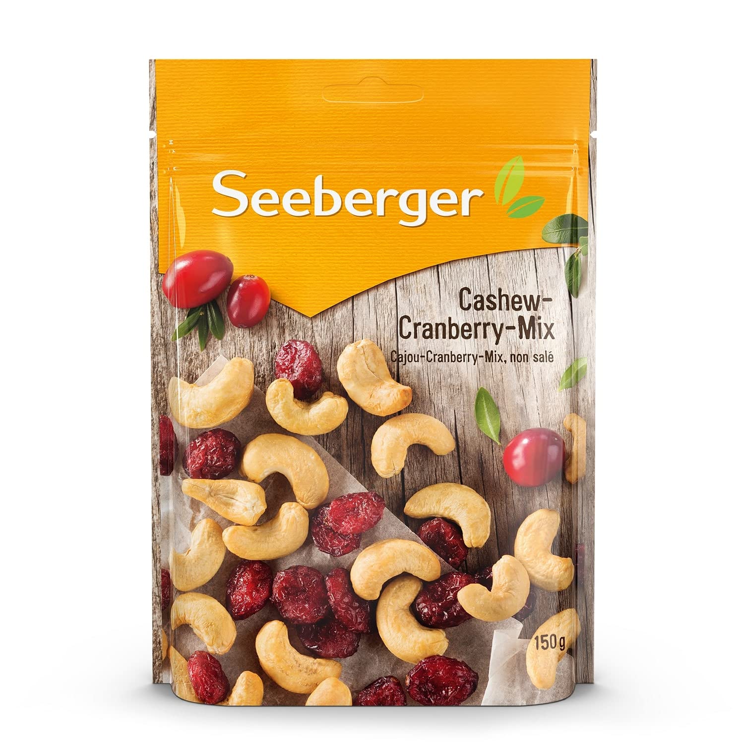 Seeberger Cashew-Cranberry-Mix 12er Pack, Knackige naturbelassene Cashewkerne mit Cranberries - süß-säuerliche Kombination - glutenfrei, vegan (12 x 150 g)