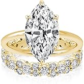 Maxinejewelry 3.5 Carat Solitaire Marquise Cut Wedding Ring Set for Women, 14K Gold Plated Bridal Ring Set, 925 Sterling Silver Promise Cubic Zirconia Anniversary Ring