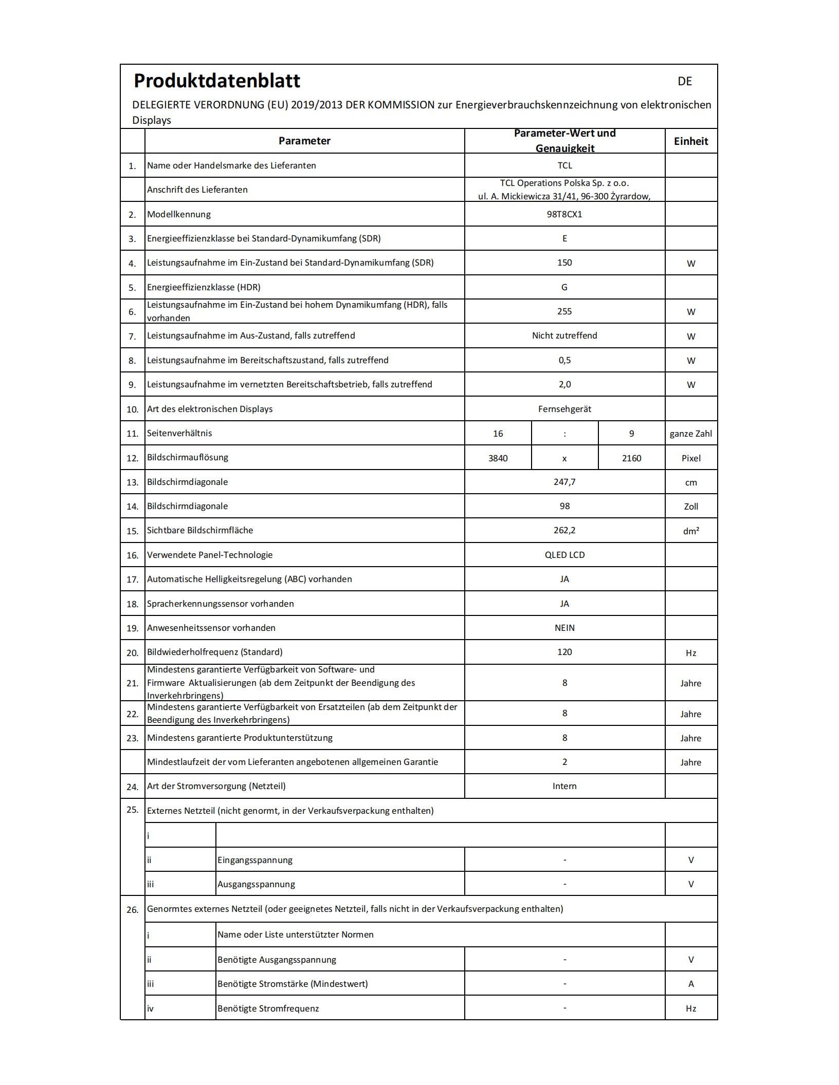 TCL 98T8C 98 Zoll QLED 4K HDR Ultra HD Fernseher, Smart TV mithilfe von Google TV (Dolby Vision Atmos, 144Hz Motion Clarity Pro, Game Bar, ALLM, FreeSync, Onkyo 2.1 Sound,Sprachsteuerung)