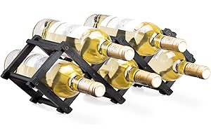 Navaris Bamboo Wine Rack - Foldable Free Standing Wine Rack - Small Wooden Wine Stand for Organizing and Storing Bottles - 5 
