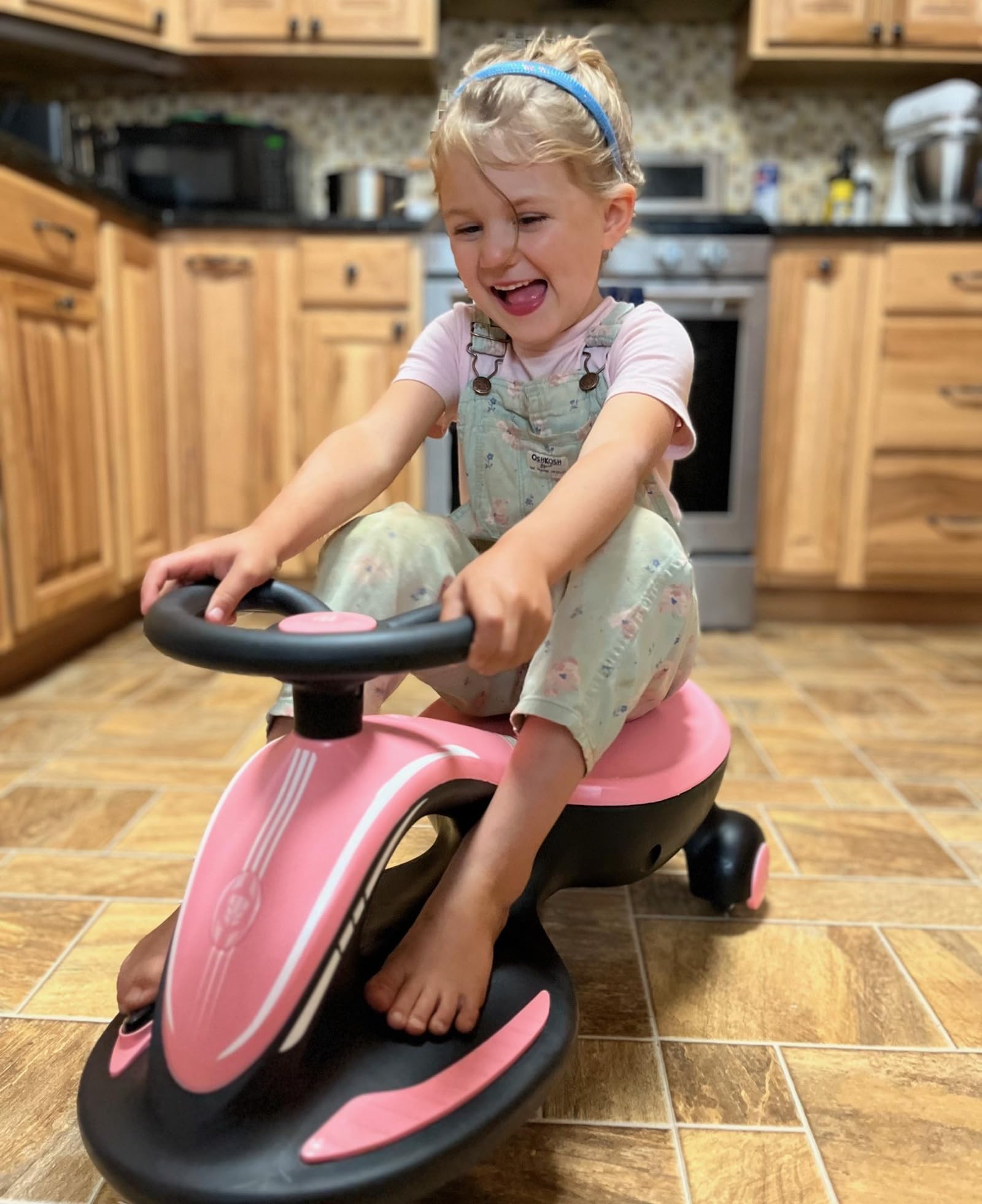 Glaf 6V Electric Wiggle Car with Pedal, Rechargable Battery, Ride On Toys Electric Kids Car 2 in 1 Swing Car with Anti-Rollover Flashing Wheels, Bluetooth, for Kids 3+ Years Old Boy/Girl (Pink)
