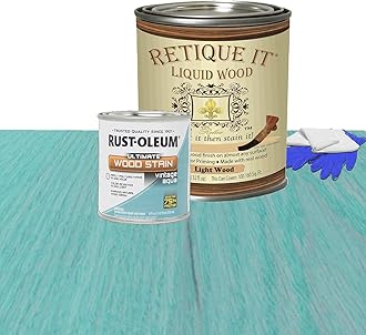 Retique It Liquid Wood - Quart Light Wood w/Vintage Aqua Stain-Stainable Wood Fiber Paint-Put a fresh coat of wood on it (32oz LW Vintage Aqua)