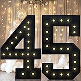 4FT Marquee Light Up Numbers, Black Giant Marquee Number Big Mosaic Number for 45th Birthday Party Decorations Backdrop 45 Anniversary Decor, Pre-Cut Frame Large Number 45