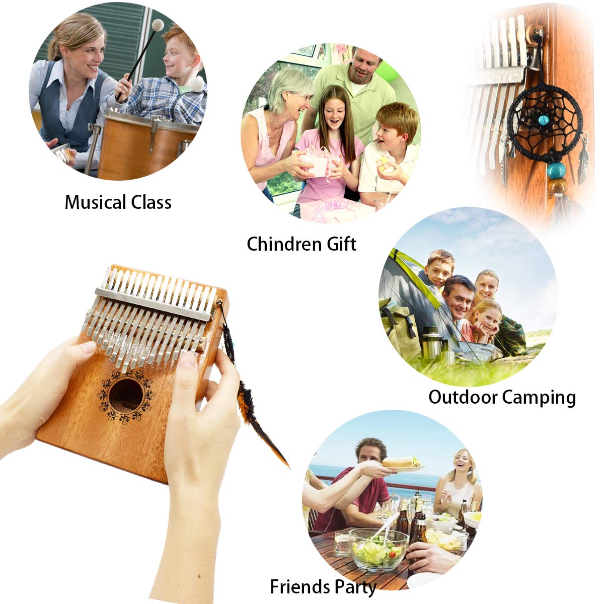 17 Key Kalimba Thumb Piano, Bindor Finger Piano Mbira Kalimba Solid Mahogany Body Portable Easy-to-learn Musical Instrument with Tuning Hammer