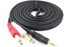 Devinal 1/8 inch Male Stereo to Dual 1/4 Mono Male Audio Cable, 3.5mm TRS to Dual 6.35mm TS Y Splitter Breakout Cord, Gold Pl