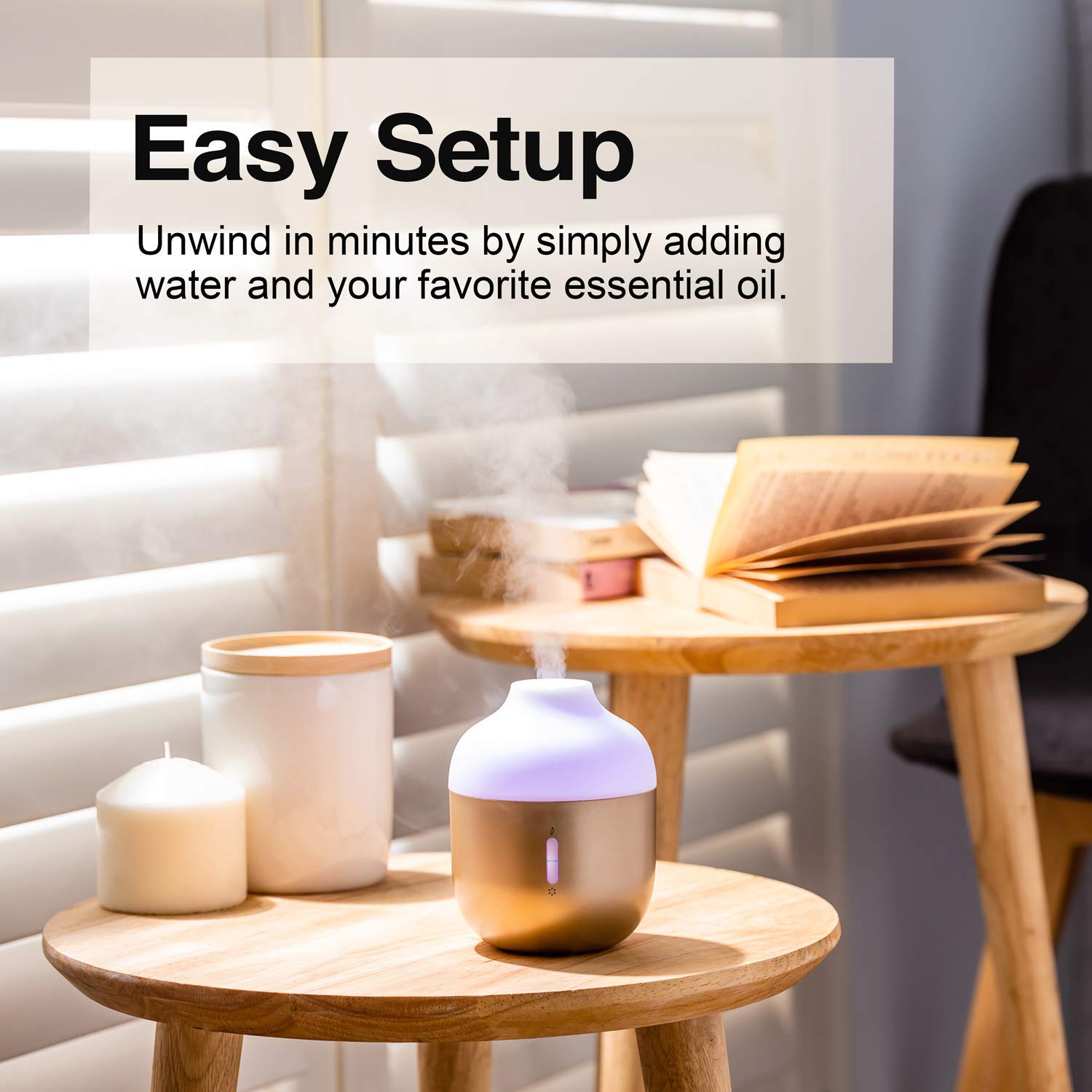 Design Accents Diffuser for Essential Oils - Ultrasonic Aroma Diffuser with 2 in 1 100ml and 500ml Dual Capacity, Matte Gold : Beauty