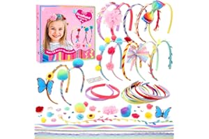 GWAHSA Headband Making Kit for Girls Arts and Crafts for Kids Ages 4-6 6-8 8-12 Make Your Own 12 Fashion Headbands DIY Hair Accessories Set Toys for 4 5 6 7 8 9 10 11 12 Year Old Girl Birthday Gifts