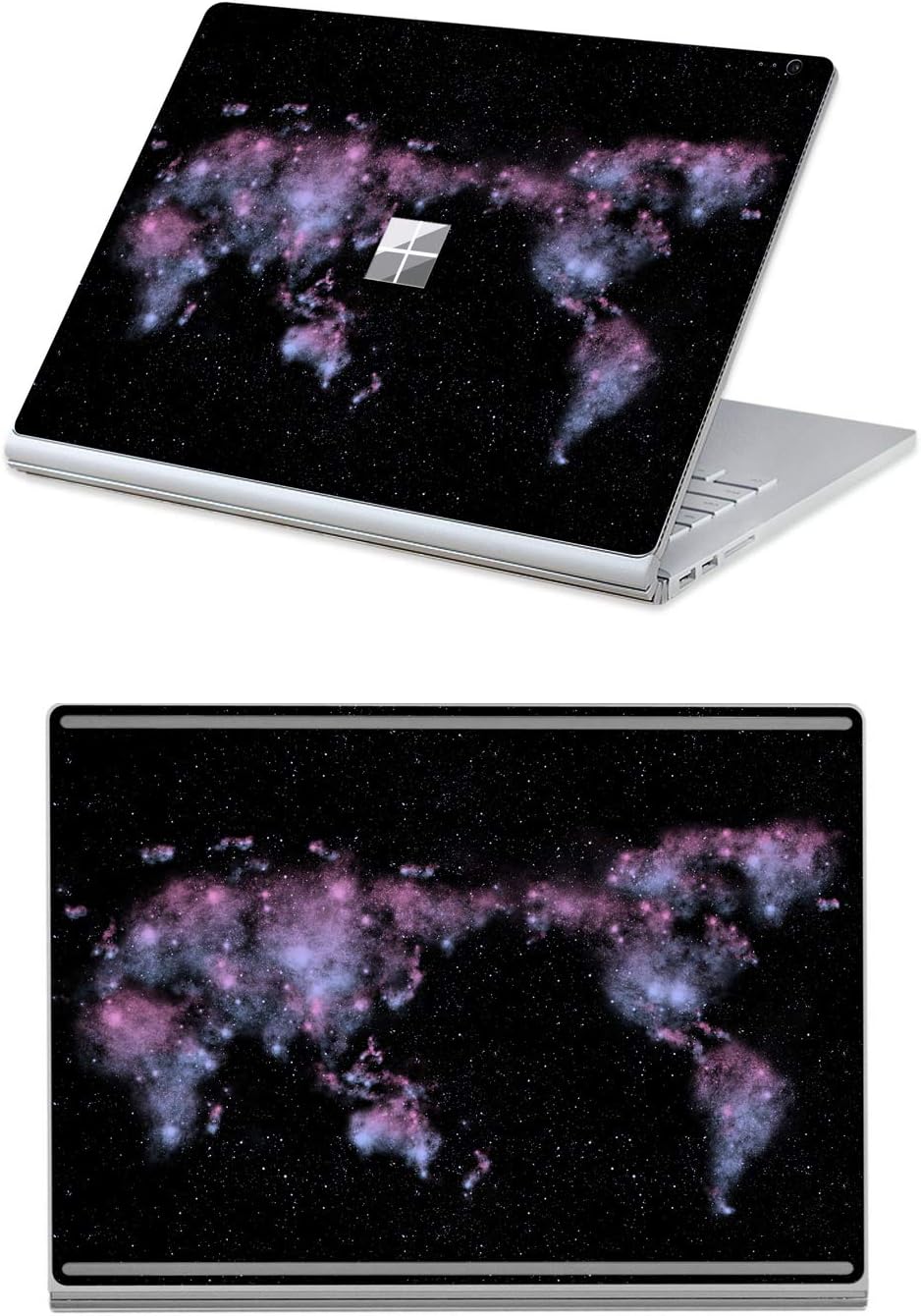 Top & Bottom Anti Scratch Decal Sticker for 13.5" Microsoft Surface Book 2 (2017 Released) Protective Laptop Cover Skin (for 13.5" Surface Book 2, World Map)