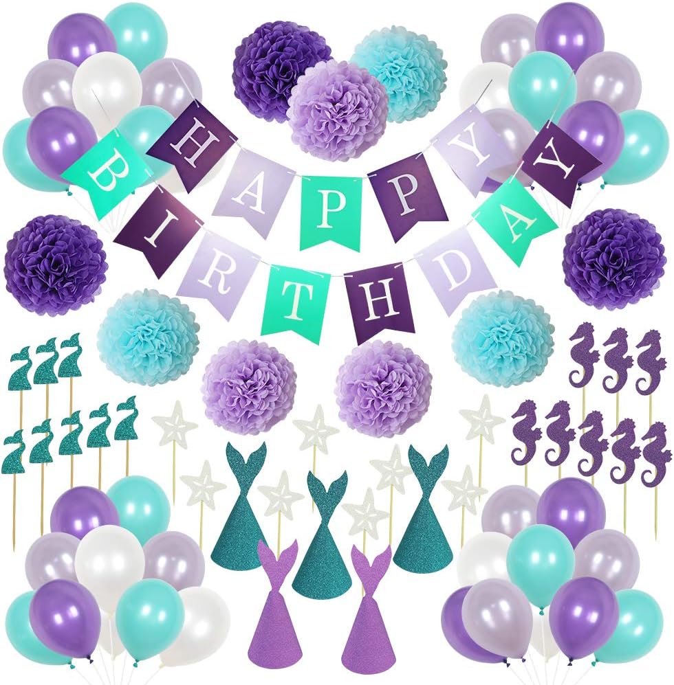 Amazon Com Purple And Teal Mermaid Birthday Party Decorations