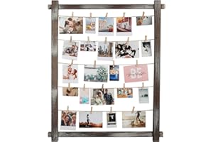J JACKCUBE DESIGN Photo Wall Display Picture Collage Frame Board for Multi Photo Display Wall Decor with 35 Clips Rustic Wood - MK562B
