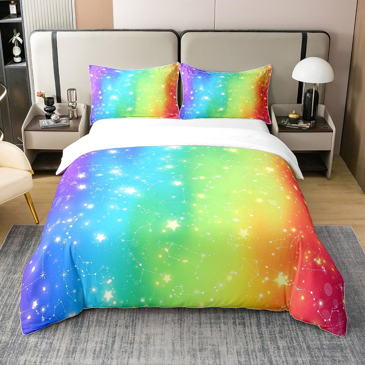 Rainbow Kids 100% Cotton Duvet Cover Single Outer Space Bedding Set For Boys Girls Decor Galaxy Comforter Cover Colorful Comforter Cover