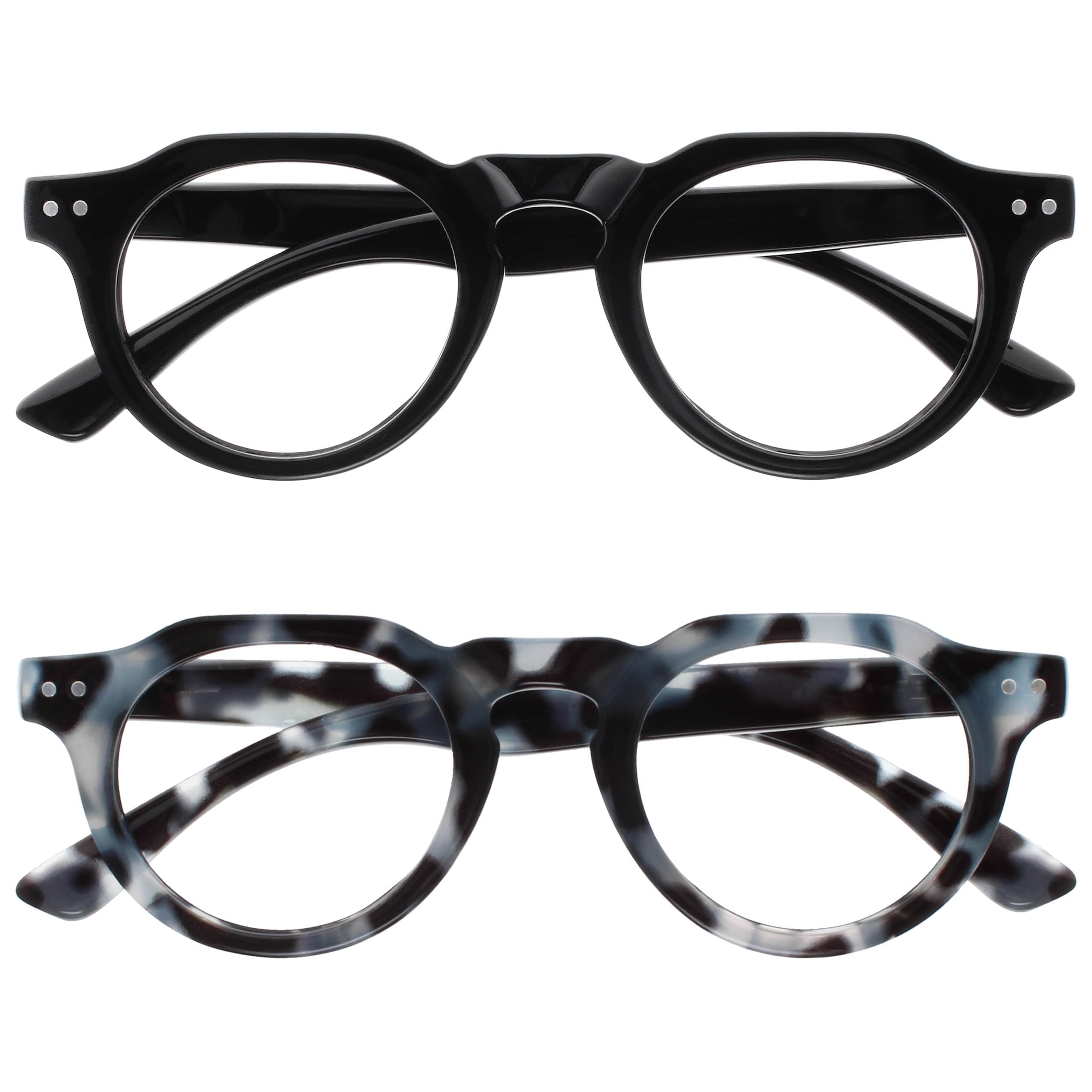 OPULIZE RIO Blue Light Blocking Reading Glasses - 2-Pack - Flat Top Frame - Black, Blue Tortoiseshell - Mens Womens - Spring Hinges - BB53-13 - +1.00