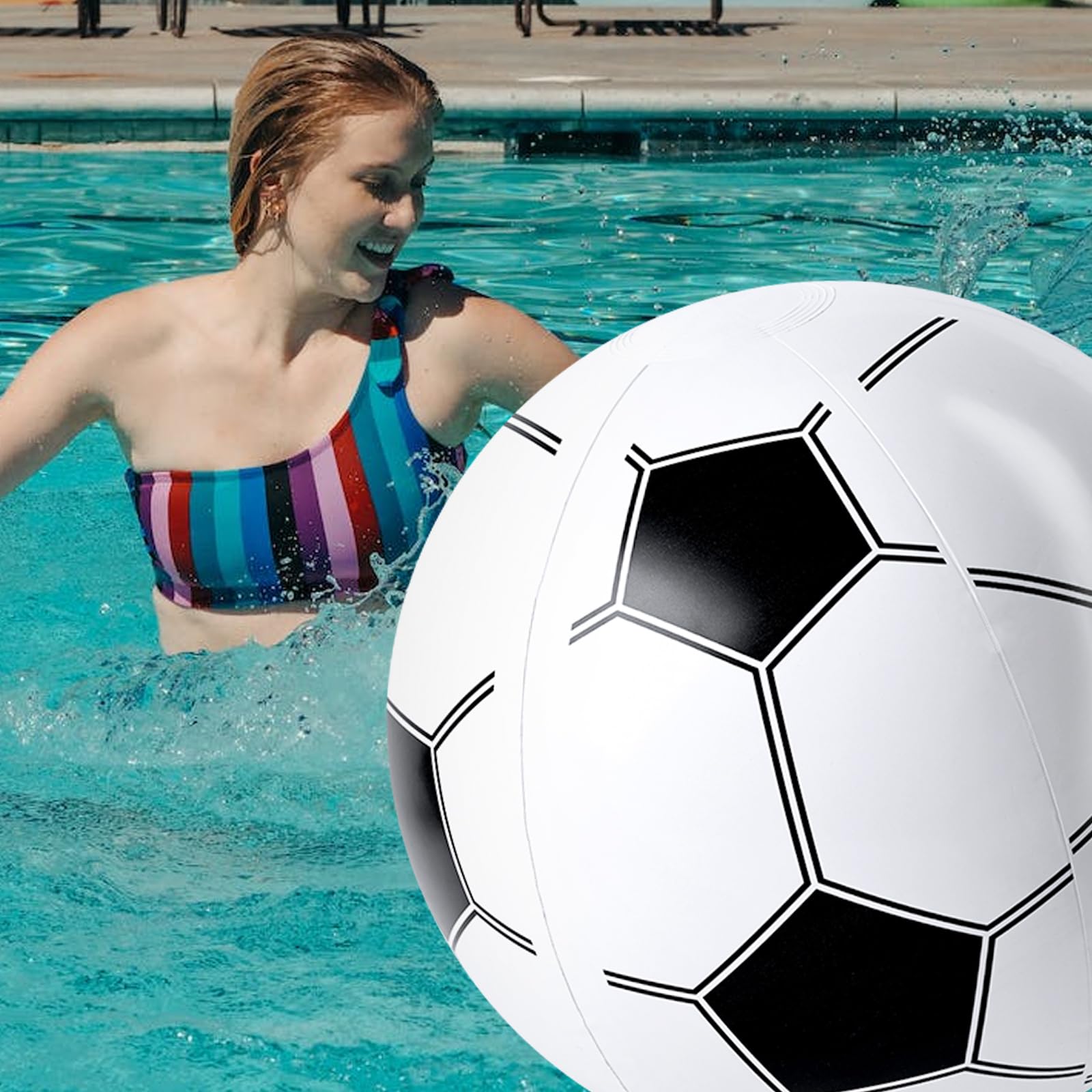 Shindel 27-Inch Giant Inflatable Soccer Ball - Soccer Themed Party Decor & Beach Pool Games, Heavy-Duty Without BPA Vinyl Ball for Outdoor Sports, Backyard, Lake & Birthday Activities