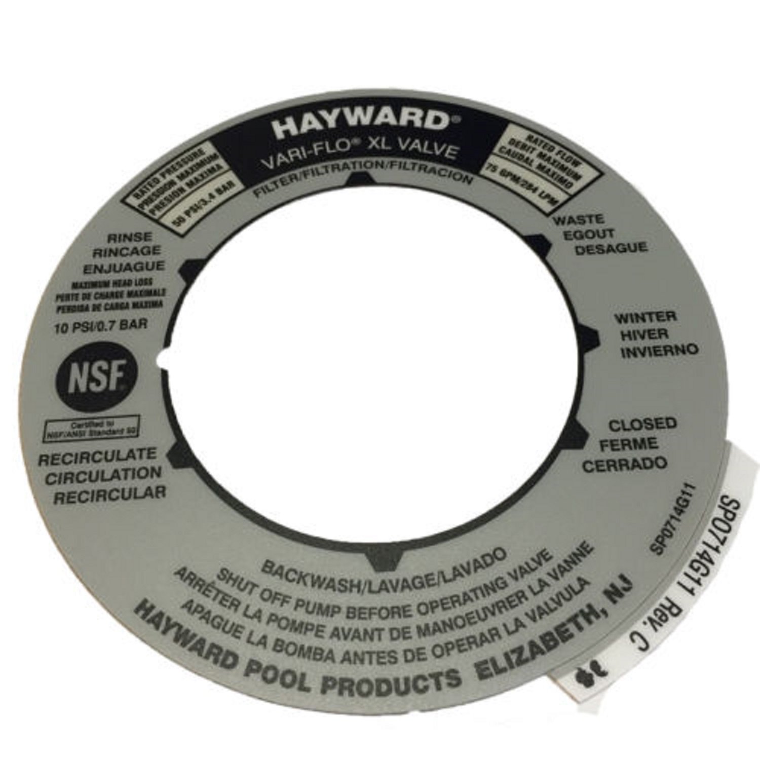 Hayward SPX0714G Multiport Label for SP0714T