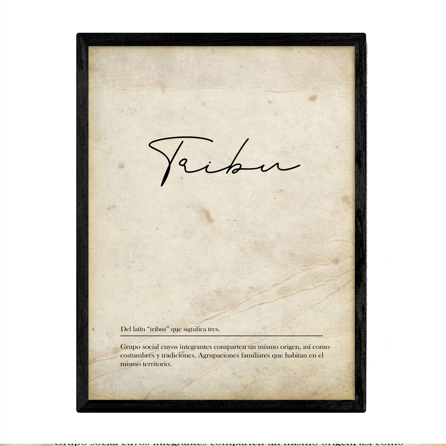 Nacnic Sheet with the definition of the word Tribe in A4 size without frame with vintage background