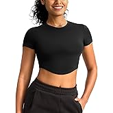 Soothfeel Workout Crop Tops for Women Crew Neck Cropped T Shirt Yoga Running Short Sleeve Athletic Gym Workout Tops