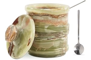 Radicaln Salt & Pepper Bowl – 5.5” Handmade Marble Green Onyx Dual Salt Cellar With Lid – 2.3” Each Brown Sugar Butter Keeper Spice Herbs Container Kitchen Accessories