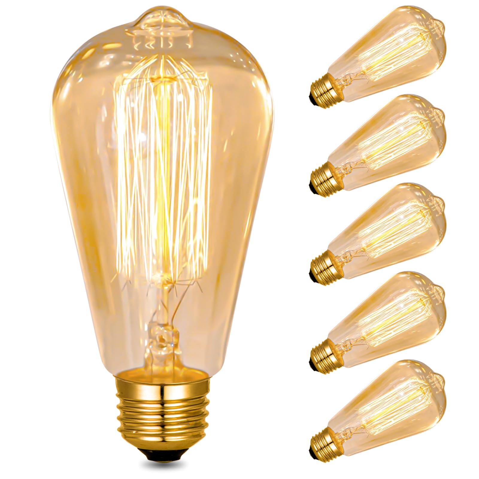Neviland E27 Vintage Light Bulbs Large Edison Screw Bulb - Squirrel Cage Shaped Filament - 2700K Warm White Dimmable - Pack of 6 (40, Watts)