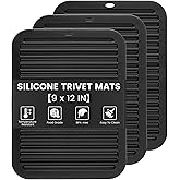 TOPULORS 3 PCS Silicone Trivets for Hot Pots and Pans 9"x12" Heat Resistant Mat Hot Pads for Kitchen Quartz Countertops - Dish Drying Mat Non-Slip Potholders Pot Holders Trivets for Hot Dishes - Black