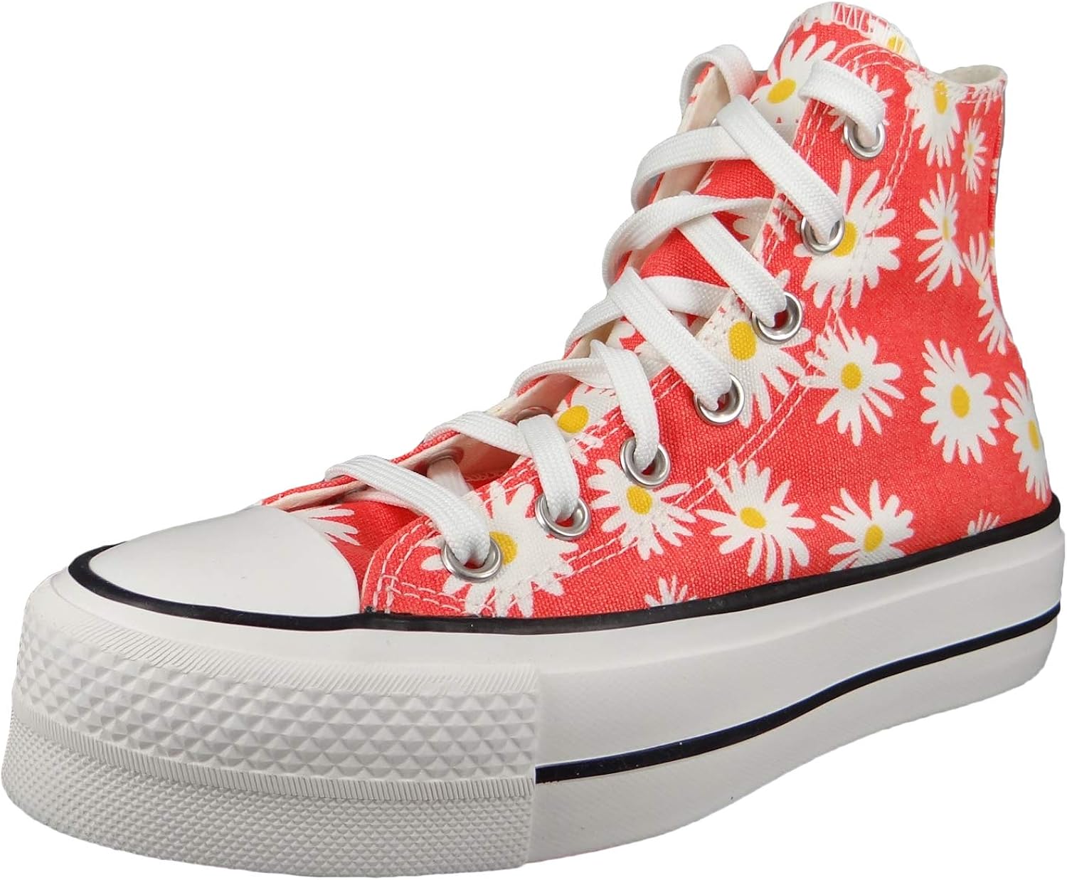 converse chuck taylor lift platform high red daisy print
