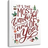 WODMIS Christmas Wall Decor, The Most Wonderful Time Of The Year, Framed Canvas Wall Art, Inspirational Christmas Signs, Office & Kitchen Decor, 11x14