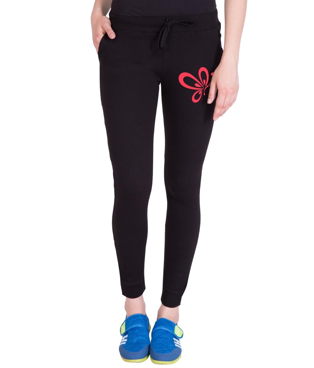 american-elm black cotton printed track pant for women