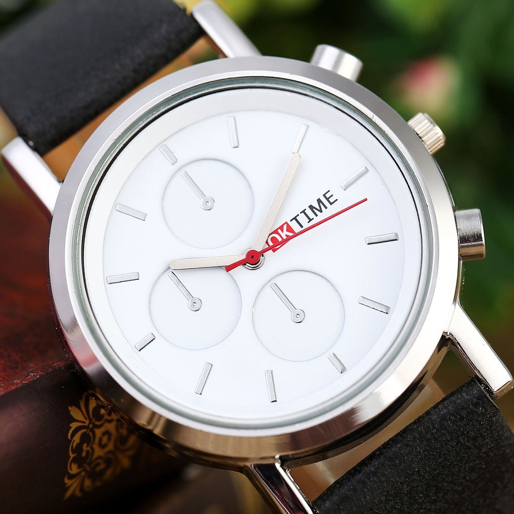 JSDDE Uhren,Modisch Einfach Armbanduhr Traveler unecht Chronograph Quarzuhr Matte Kunstleder Band Armbanduhr,Schwarz