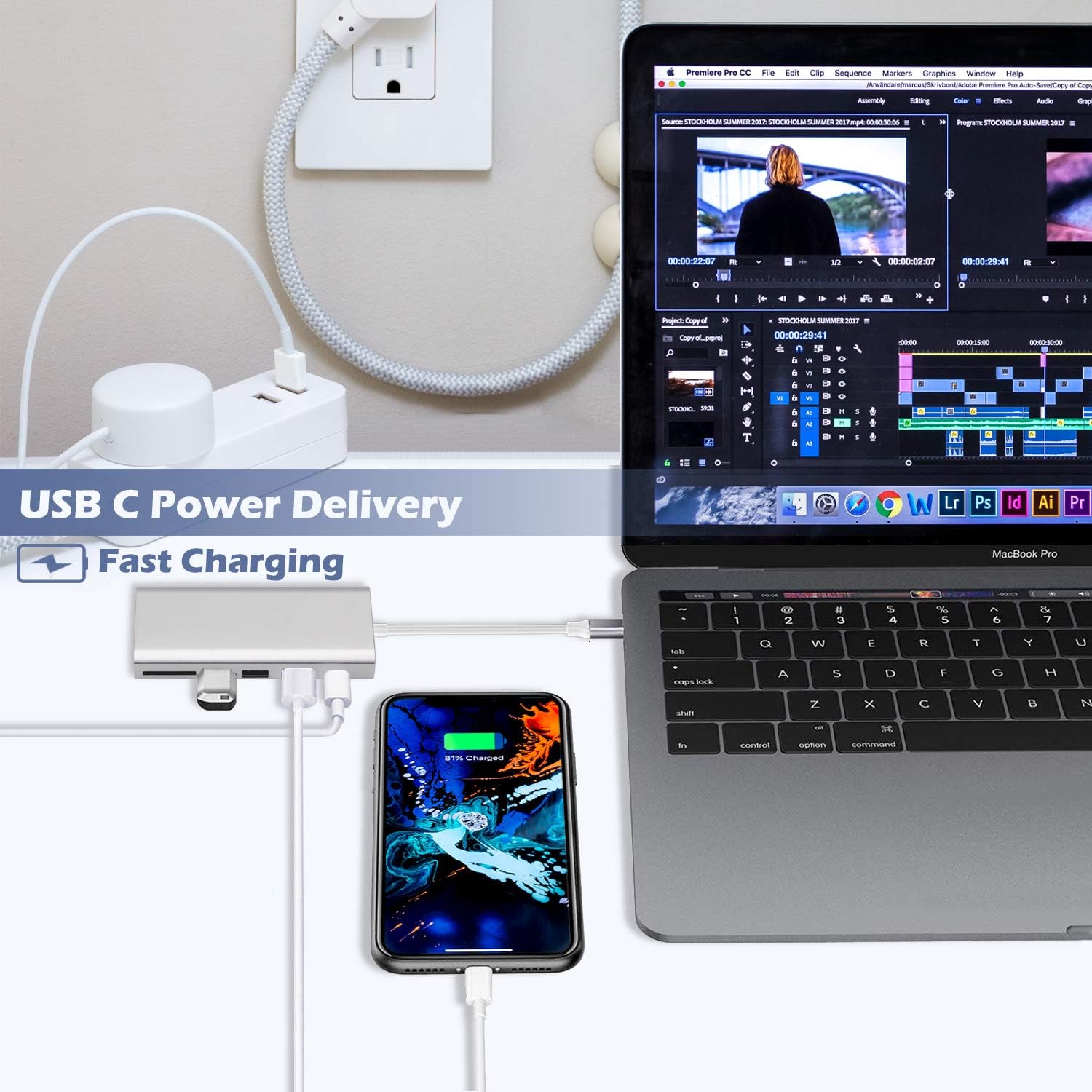 USB C Hub, 6 in 1 Aluminum Docking Station, with Ethernet Port, 2 USB 3.0 Ports, 4K HDMI Output, SD Card Reader, Type C Power delivery, Compatible with MacBook Pro, Chromebook and More: Computers & Accessories