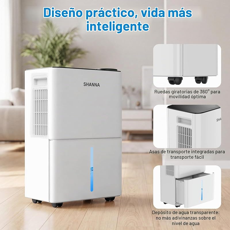 Deshumidificador 15L Para Hogar, Hasta 40m², Con Apagado Automático. Ideal Para Baños, Dormitorios Y Sótanos. Refrigerante R290. Cambio Gratuito En 1 Año Y Garantía De 10 Años.