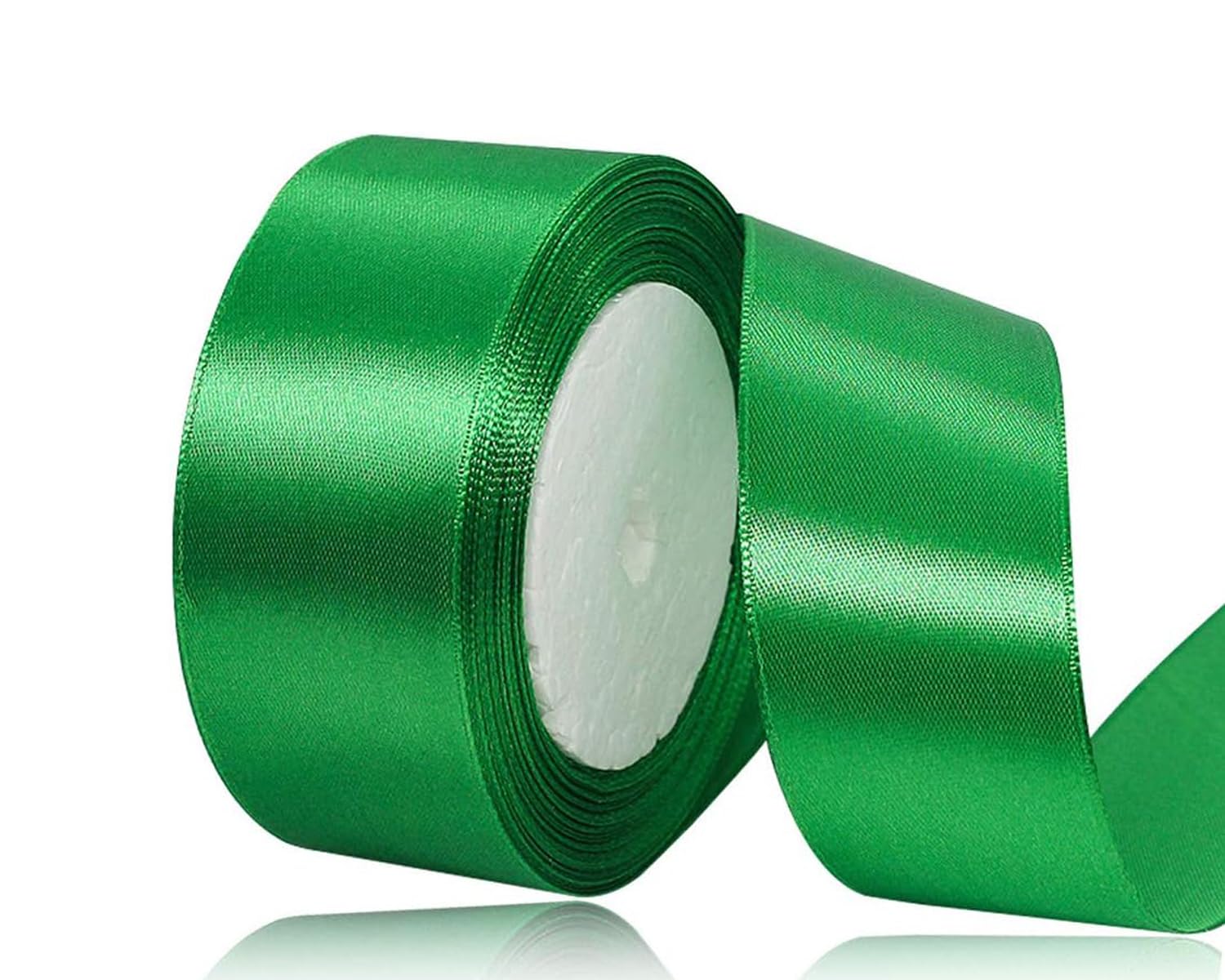 Green Satin Ribbon 40mm, 22 Meters Green Fabric Ribbons for Gift Wrapping, Crafting, Hair Bows, Sewing, Wreaths, Cakes, Wedding Party and Christmas Decoration — image 1