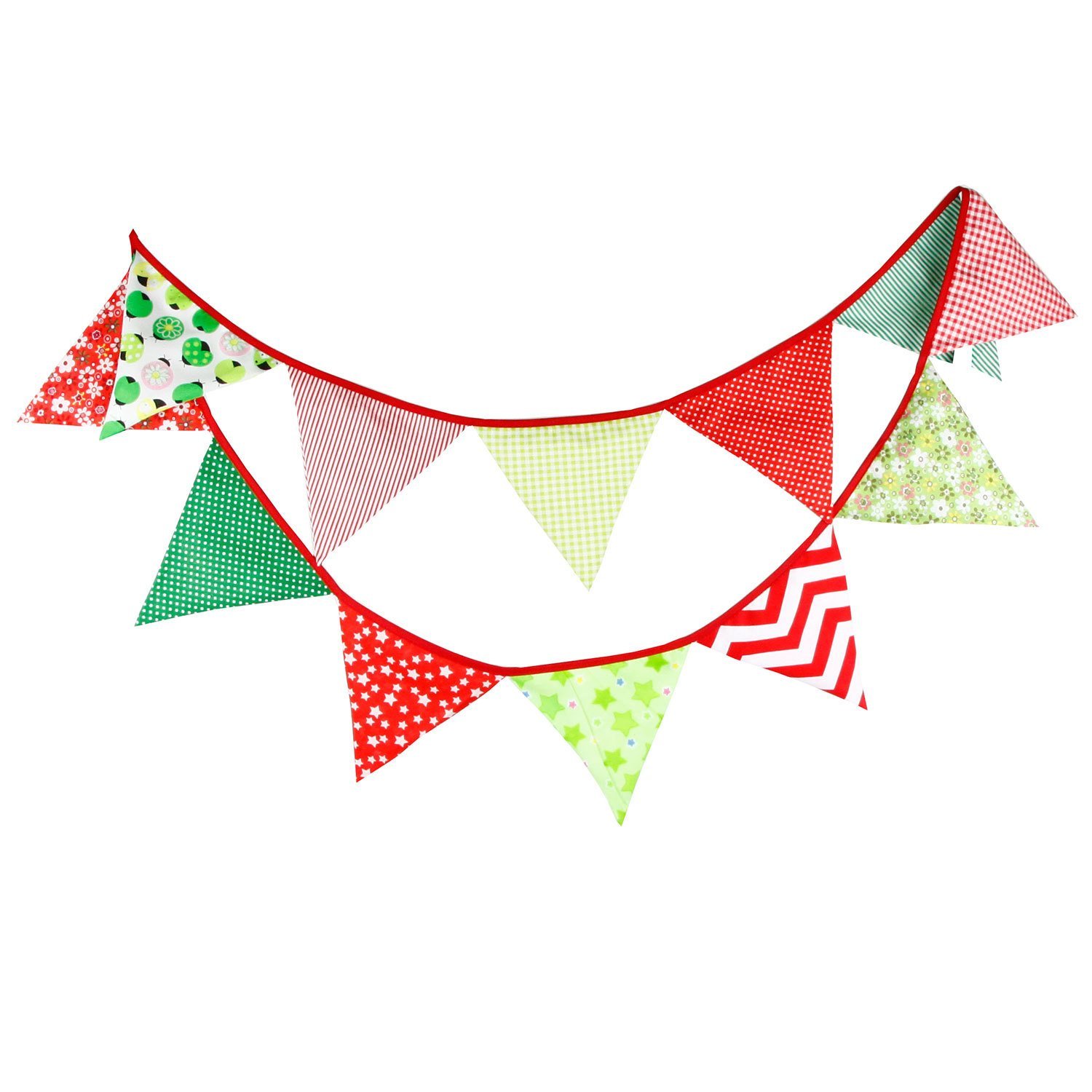 Multi Coloured Fabric Bunting For Party Christmas Birthday Wedding Anniversary Celebration Baby Shower (Red & Green)