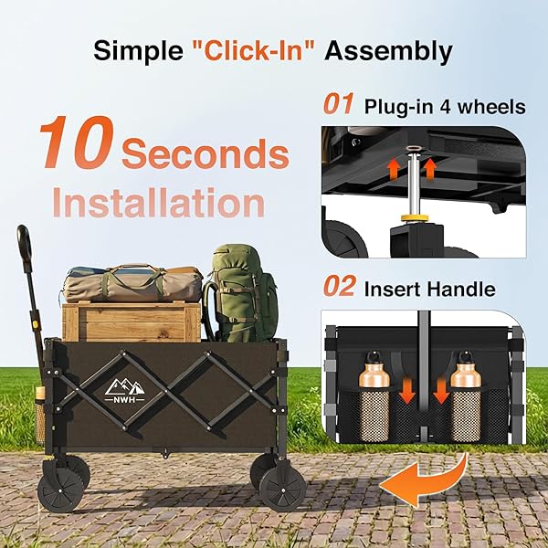 NWH COLLAPSIBLE WAGON CART WITH WHEELS FOLDABLE, 360LBS LARGE CAPACITY PORTABLE FOLDING UTILITY HEAVY DUTY BEACH WAGONS CART WITH ALL-TERRAIN WHEELS FOR GROCERIES SHOPPING, CAMPING, SPORTS, GARDEN