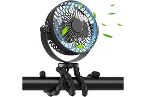 meibolin Stroller Fan for Baby, Rechageable Battery Opereated Portable Fan with Flexible Tripod 3 Speeds Handheld Small Fan I