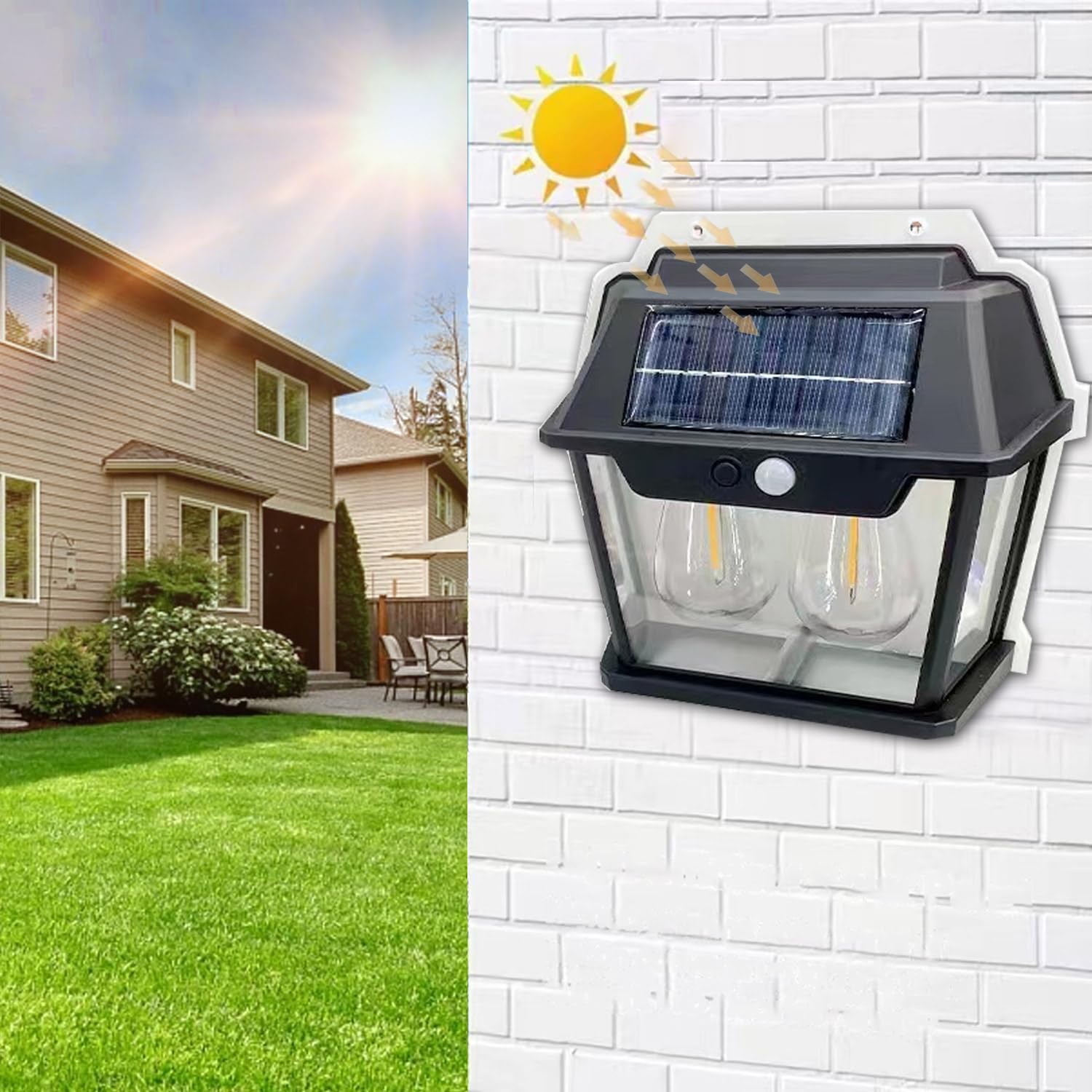 YZYOE LED Dual Core Outdoor Lighting Solar Warm Light Wall Lamp， Wireless Dusk to Dawn Motion Sensor LED Sconce Lights IP65 Waterproof.