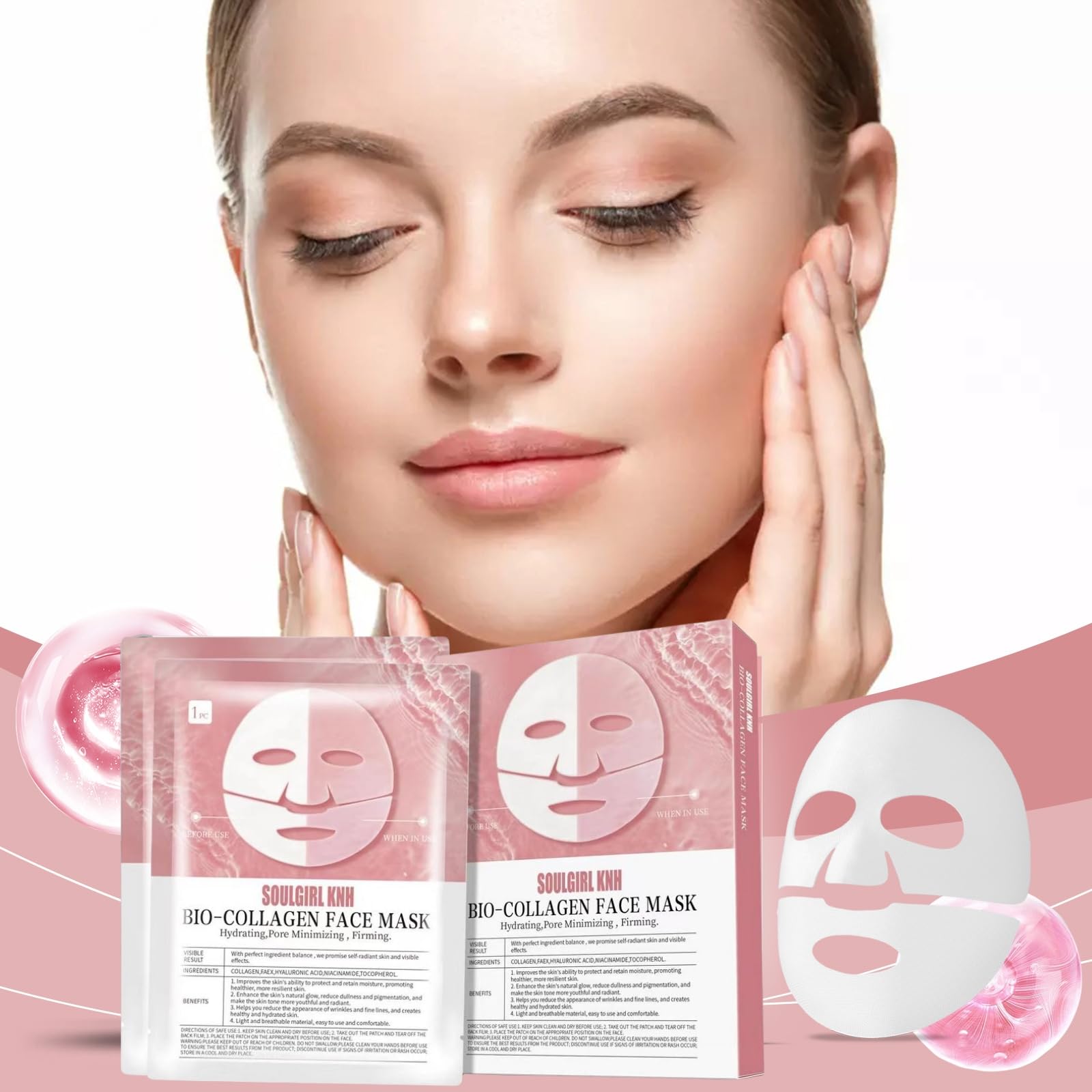 Collagen Mask - Deep Bio Collagen Face Mask - Anti Wrinkle Mask - Hydrating Face Masks - Collagen Treatment Beauty for Firming, Bri_ghtening, Anti-Aging Repair, Korean Face Mask (5Pcs)