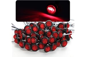 MADCATZ Meerkatt (Pack of 50) 3/4 Inch Mini Small Round Red LED Side Marker Clearance Lamp Indicator SMD Light Universal Truck Marine Bus Trailer w/Grommets 12V DC