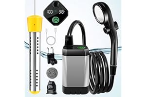 LanBlu Portable Shower with Heater,6000Mah Battery Powered Portable Shower for Camping with 2000W Auto-Off Heater,Portable Heated Shower for Camping,Digital Power&Temperature Display for Hiking