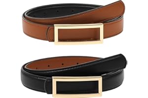 Monopa Women Reversible Leather Belt - Two-in-One Women Fashion Skinny Belt for Jeans with Golden Buckle