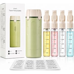 Houlishu 4 in 1 Travel Dispenser Bottle, TSA Approved Leakproof Rotatable Container Green