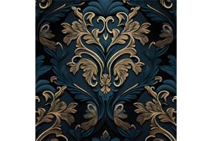 Teal Blue Green Yellow Damask Flower Leaf Vintage Peel and Stick Wallpaper Contact Paper Vintage Vinyl Stick on Wall Paper fo