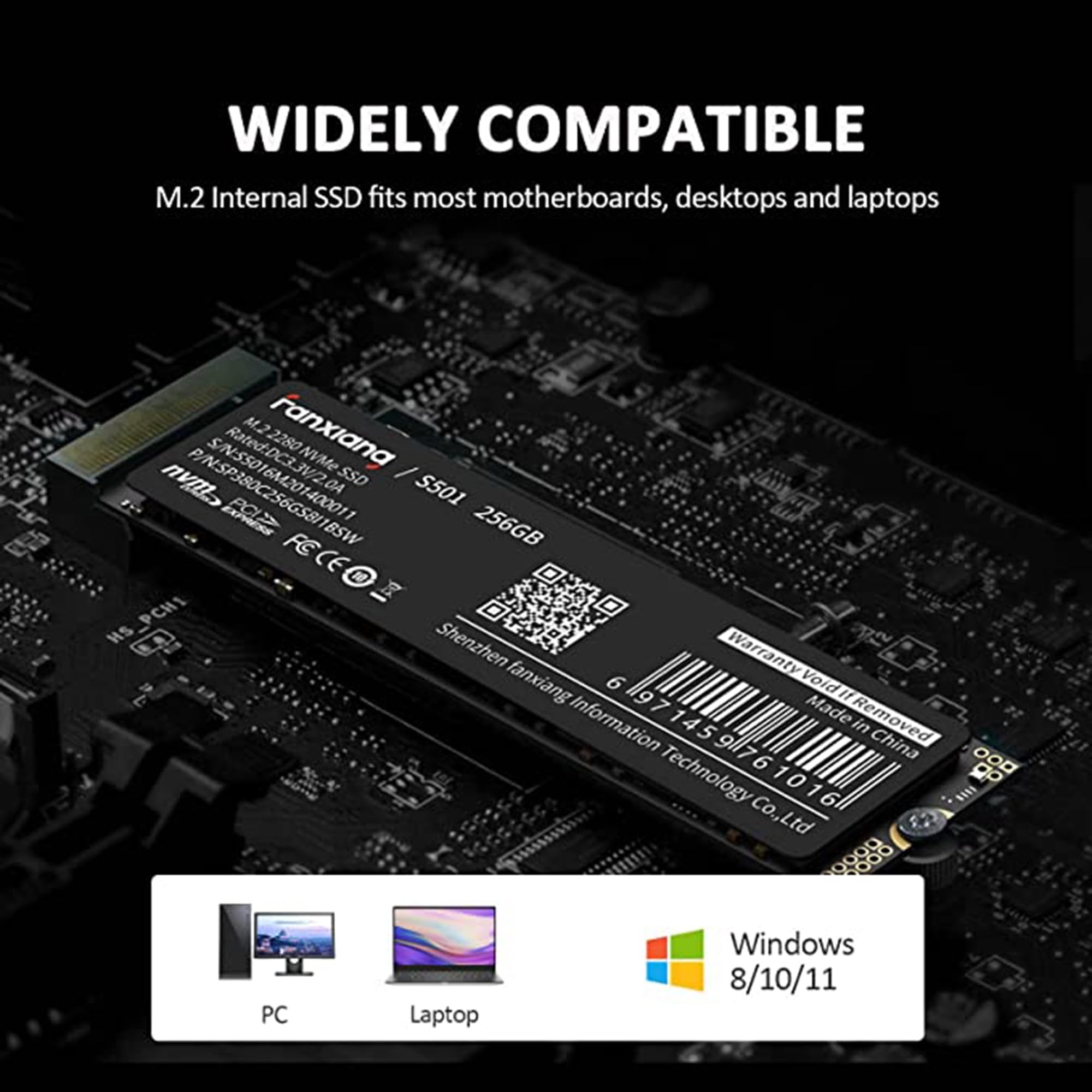 fanxiang S501 256GB NVMe SSD 3D NAND1.3 PCIe Gen3x4 M.2 2280 Internal Solid State Drive (Read Speed up to 2,050 MB/s) Compatible with Laptop & PC Desktop