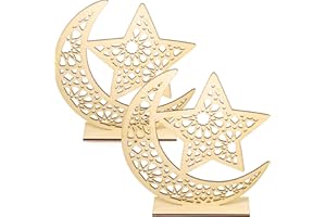 WILLBOND 2 Sets Eid Mubarak Wooden Ornament Ramadan Hanging Plaque Ornament Moon Star Hanging Pendant for Ramadan Mubarak Eid Decorations (Classic Style)