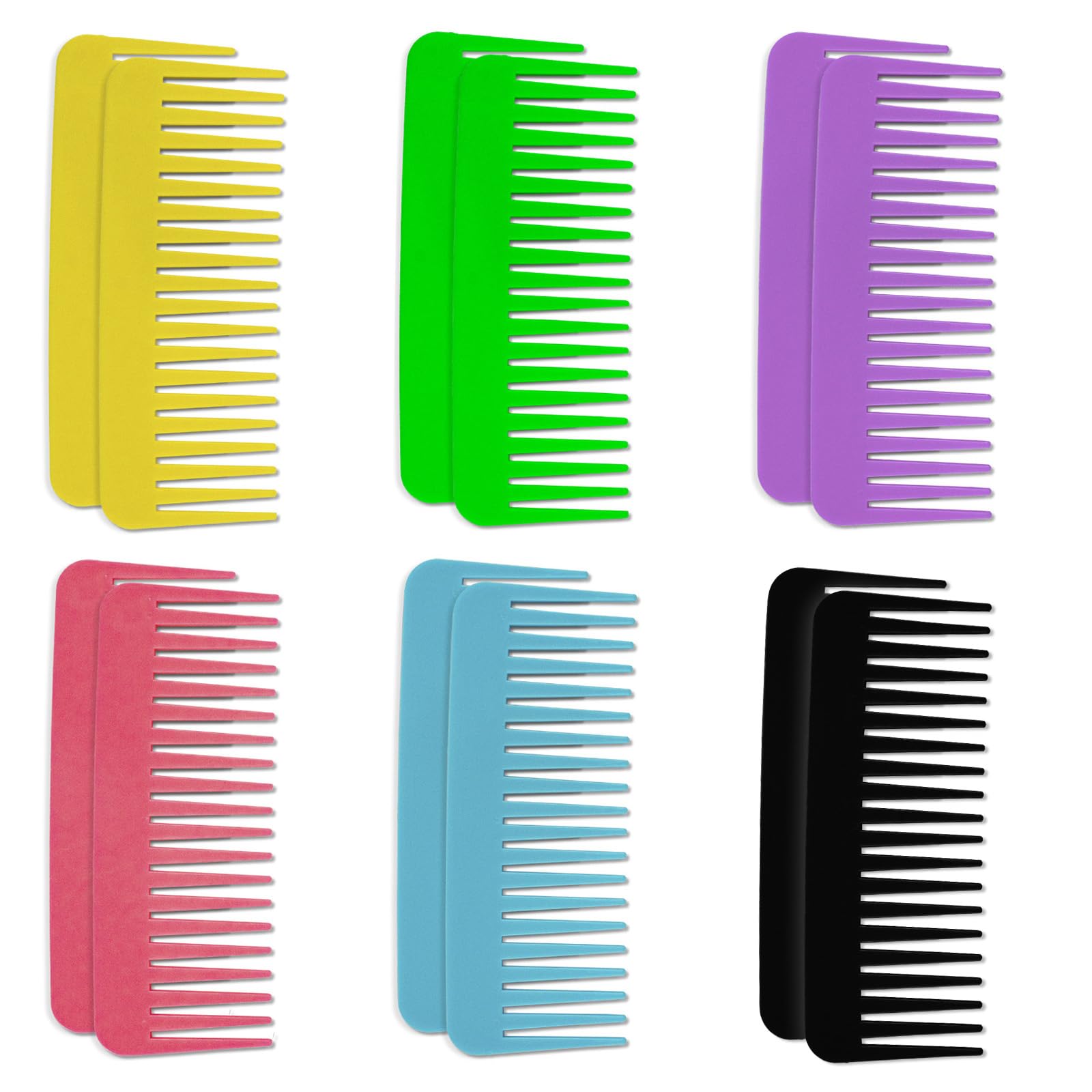 Photo 1 of 12 Pcs Wide Tooth Combs Large Tooth Combs for Wet Hair, Curly Hair, Thick Hair and Long Hair No Handle Styling Shampoo Comb for Women Men (6 colors)