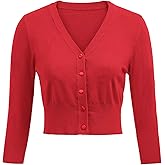 Belle Poque Women's 3/4 Sleeve Cropped Cardigan Shrugs Button Down Sweater