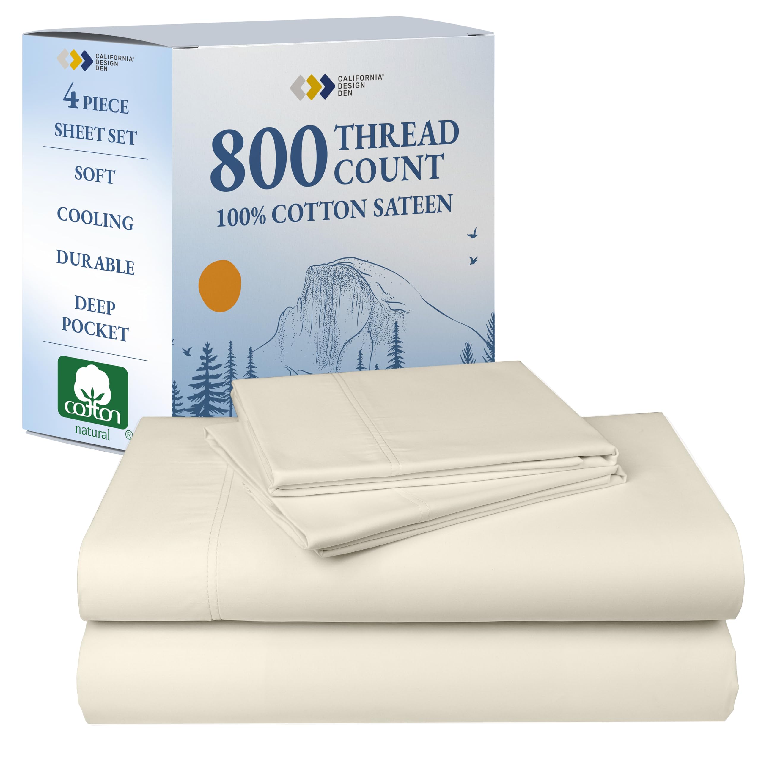Photo 1 of California Design Den Luxury King Bed Sheets - Buttery Soft 800 Thread Count Sateen, 100% Cotton Bed Sheets Set - Beats Fake Egyptian Claims, Deep Pockets, Durable Bedding Set - Ivory (Cream Tone)