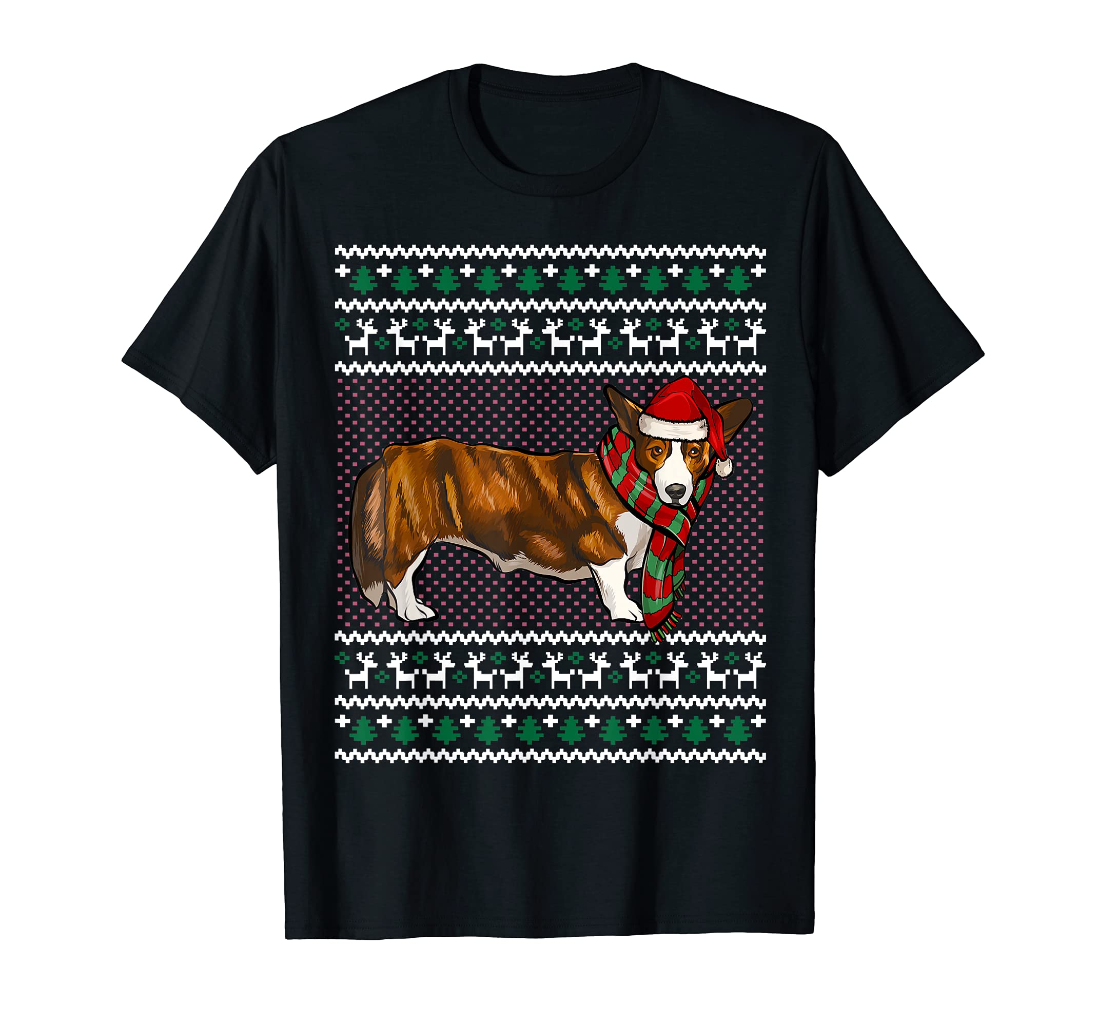 Xmas Cardigan Welsh Corgi Dog Santa Hat Ugly Christmas T-Shirt